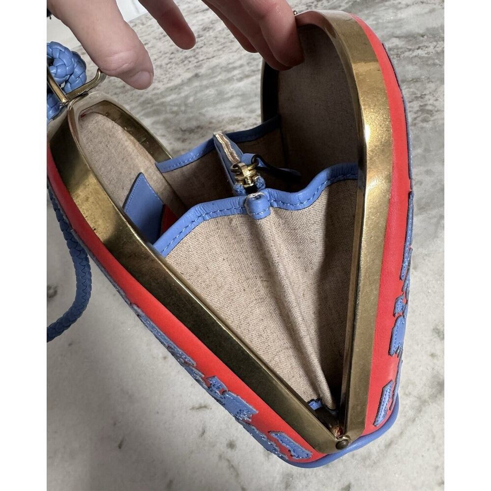 Tory Burch Blue Red Leather Dome Clutch Mini Handbag - Picture 10 of 13